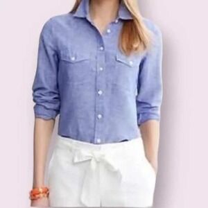 Banana Republic Long Sleeve Chambray Cotton/Linen Cowgirl‎ Style Shirt Size XS